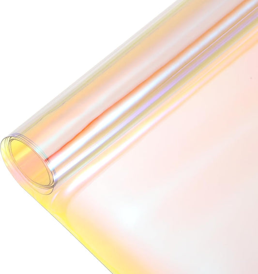 MECCANIXITY Holographic Clear PVC Vinyl Film Holographic PVC Fabric Waterproof Dichroic Film 12 x 48 Inch for Handbags Bows Earrings DIY Craft,Transparent