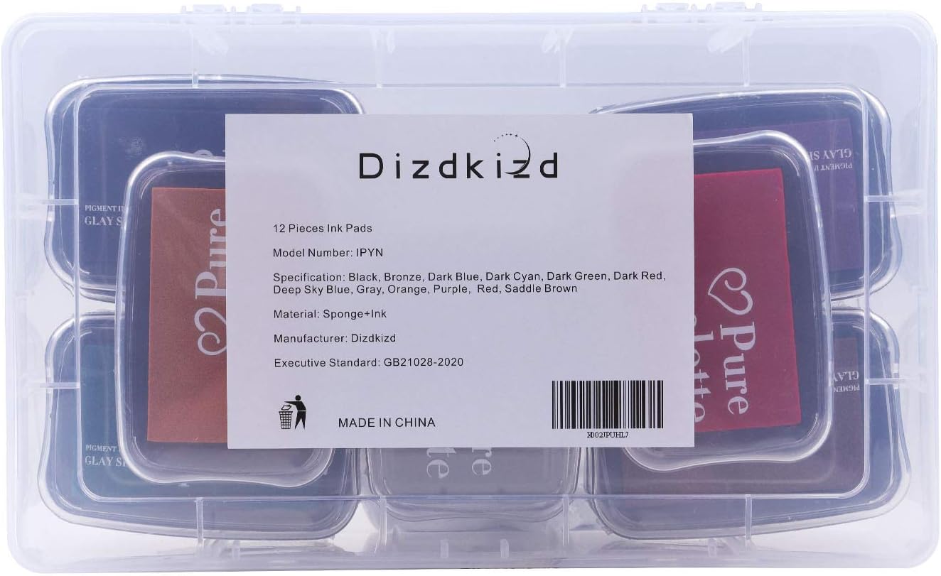 Dizdkizd Ink Pad Set, European Vintage Color Pigment Ink Pad, 12 Colors High Ink Quantity Stamp Pads for Rubber Stamps, Paper, Scrapbooking, Wood Fabric and Craft Supplies