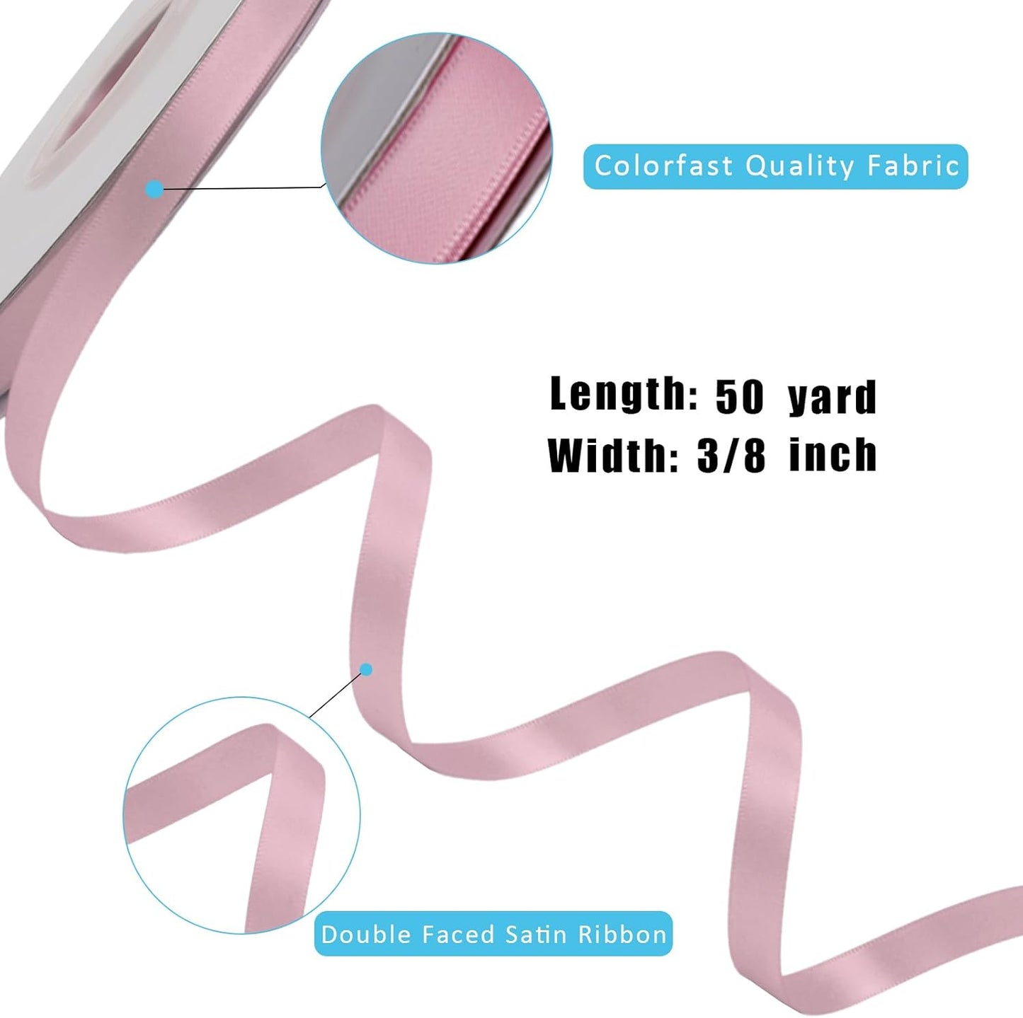 LaRibbons 3/8 Inch 50 Yard Double Faced Satin Ribbon,Rose Pink Small Satin Craft Fabric Ribbon for Gift Wrapping Floral Bouquets Wedding Party Decoration