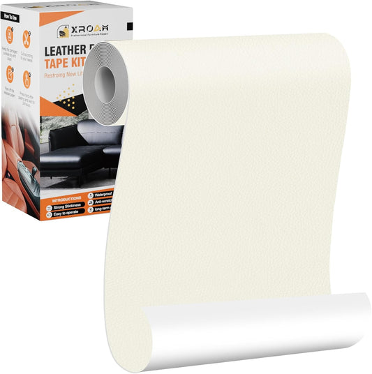 Leather Repair Tape, 4.7x63 inch Leather Patches for Furniture, Self Adhesive Leather Repair Patch for Sofas, Couches, Leather Covers, Seats, Chairs, Vinyl Repair Tape Beige White