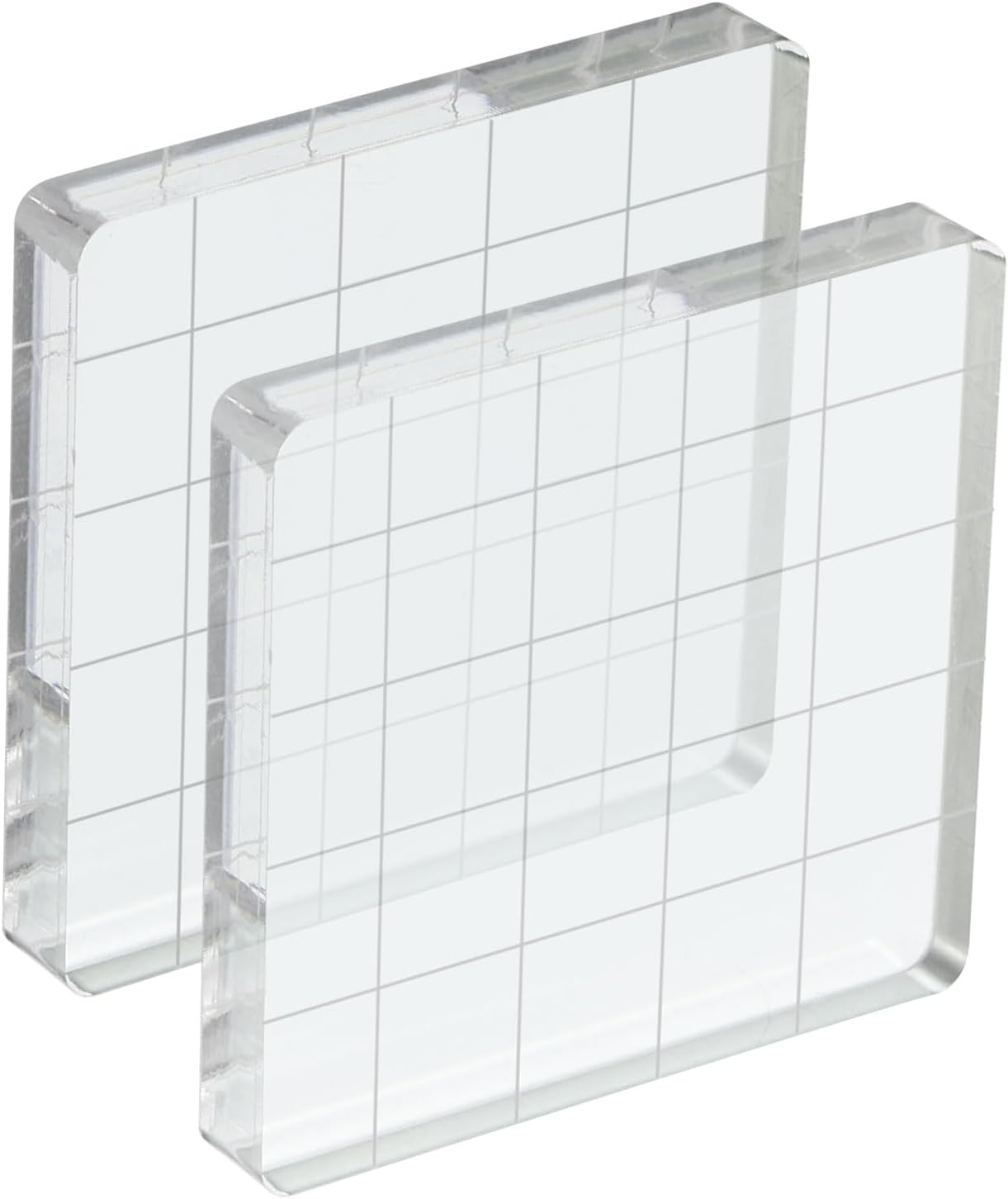 PATIKIL 2" x 2" Acrylic Stamp Block, 2 Pack Clear Stamping Block with Grid Lines Decorative Mounting Blocks Square for Scrapbooking DIY Crafts Card Making