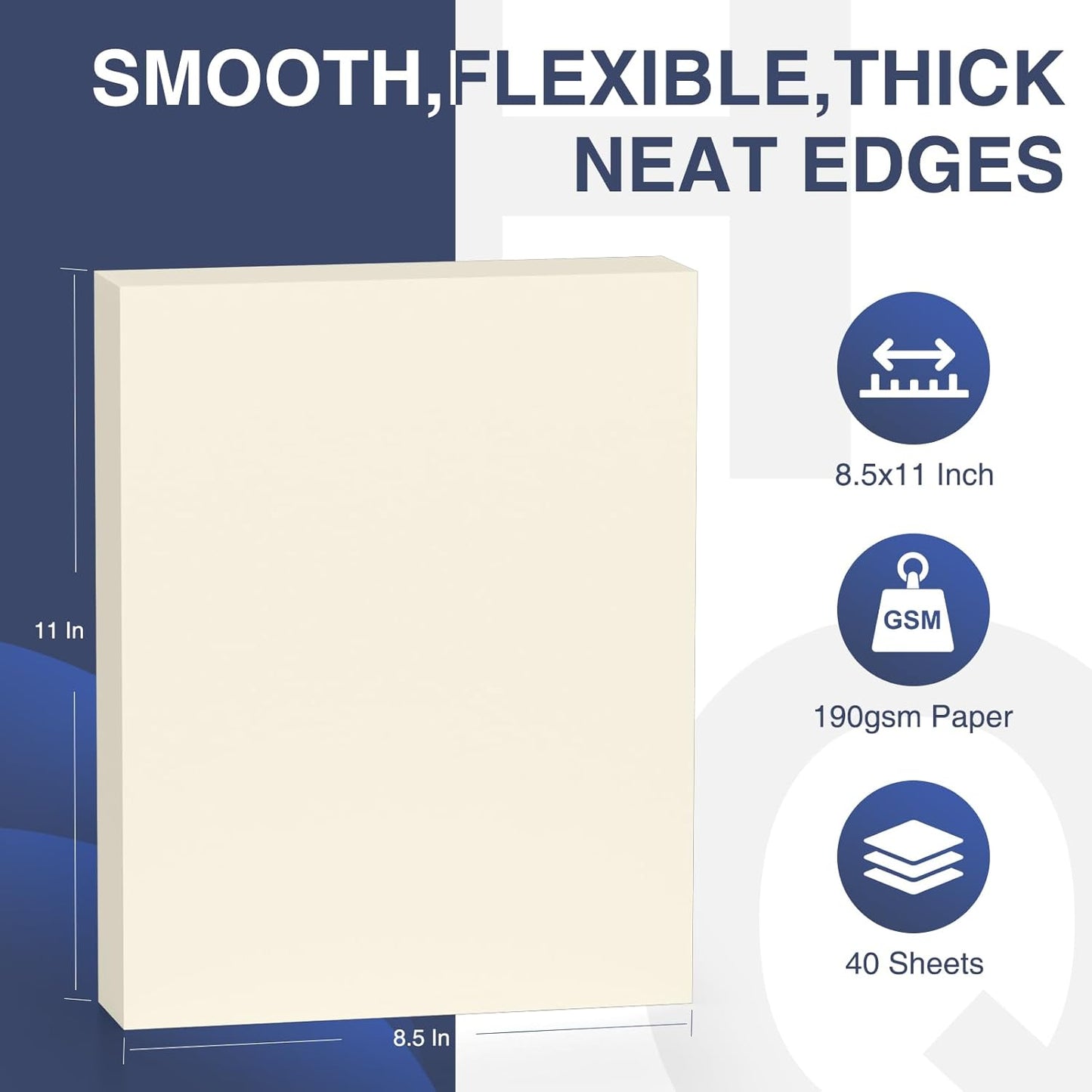 Cardstock 8.5 x 11 Inch 40 Sheets 190 gsm Heavyweight Card Stock Paper Off White Cardstock Printer Paper Perfect for Wedding Invitations, DIY Cards, Postcards, Photos, Art and Crafts