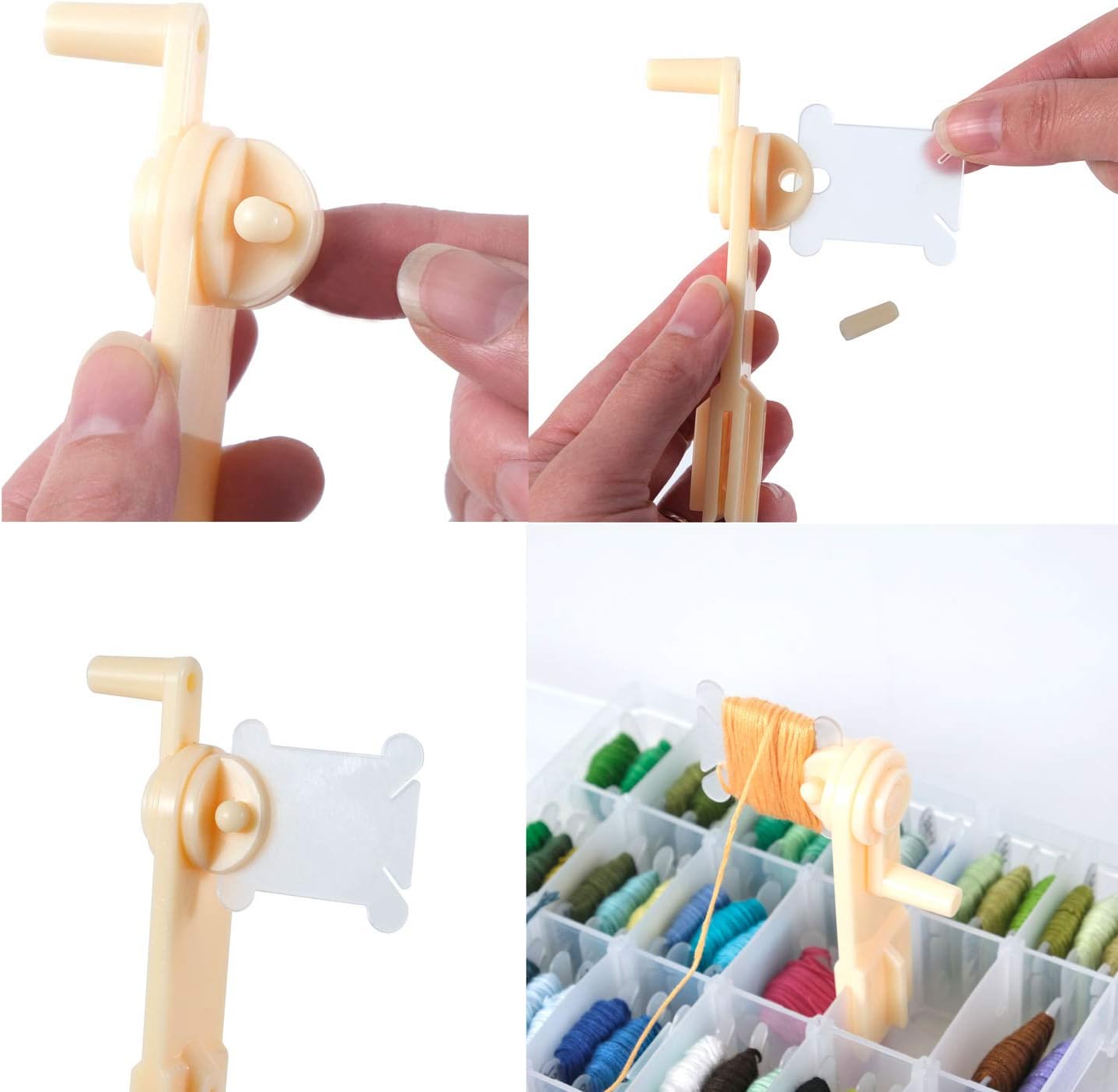 200 Pieces Plastic Floss Bobbins with Bobbin Winder for Cross Stitch Cotton Thread Craft DIY Sewing Storage, White