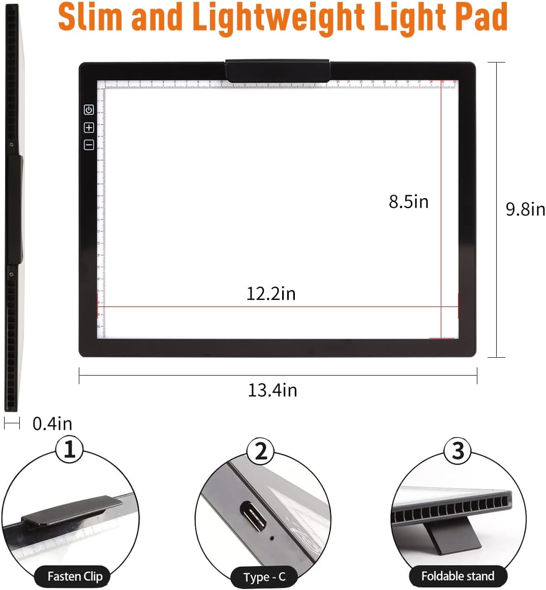 Wireless Rechargeable A4 LED Light Pad w/Built-in Riser Stands, 6 Levels of Brightness, Evenly Illuminated Light Box for Tracing and Weeding Vinyl, Slim and Lightweight Diamond Painting Light Board