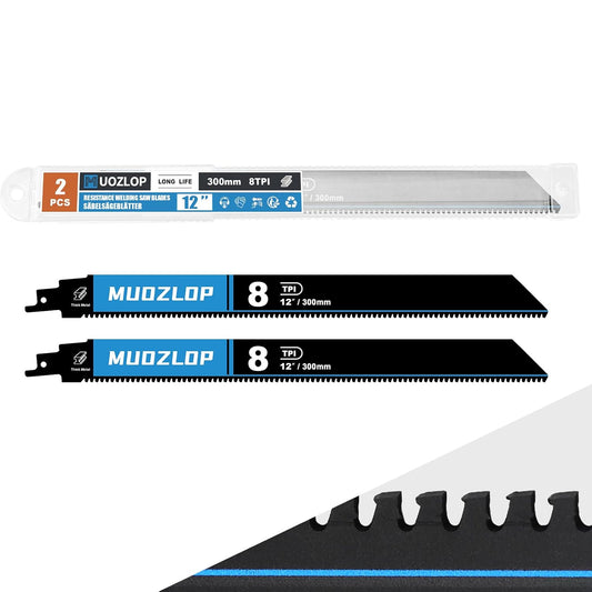 2 Pack 12 inch Reciprocating Saw Blades Set， 8 TPI High Carbon Saw Blades for Metal ，Saw Blades with Organizer Case (2, 8T/12inch)