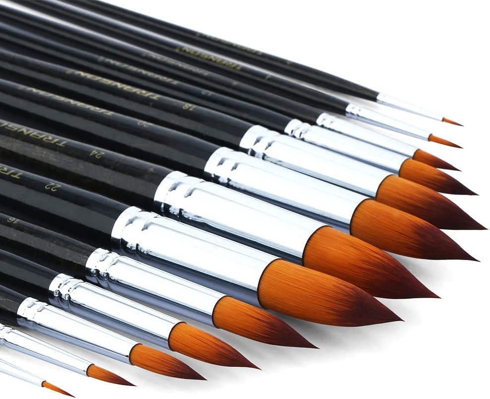 Transon 13pcs Round Paint Brush Set Synthetic Bristle Complete Round Brush Set for Watercolor Acrylic Gouache Ink Tempera