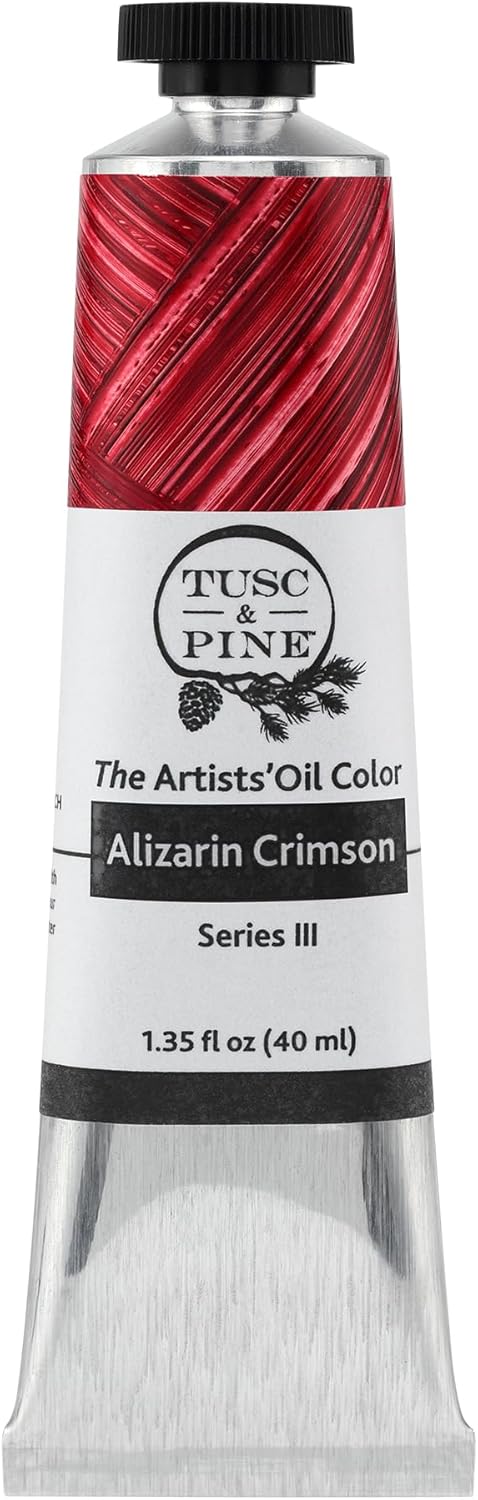 Tusc & Pine Artist Oil Paint - Alizarin Crimson, 40 ml, Non-Yellowing, Rich & Creamy Consistency, Maximum Pigment Load, Small Batch Milled Oil Paints Made in the USA for Professional Artists