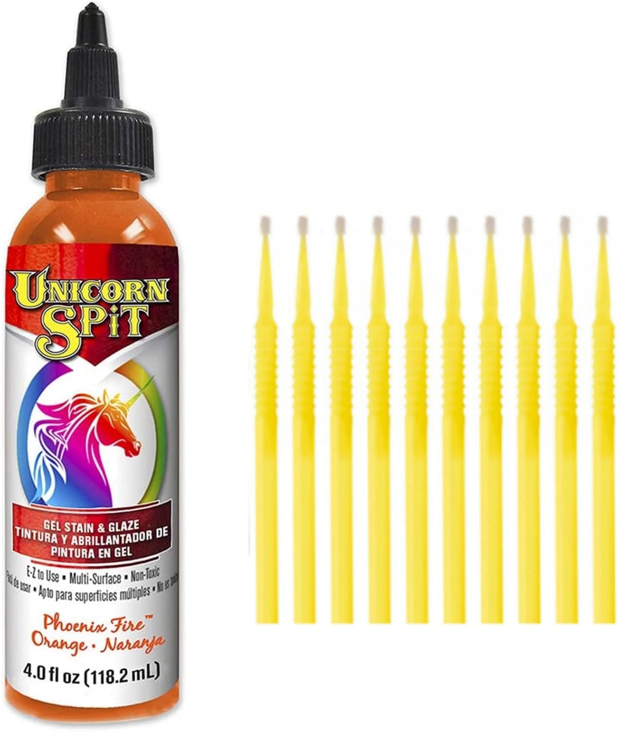Unicorn SPiT Gel Stain and Glaze in One - Phoenix Fire 4 oz. Bottle Detail Sticks
