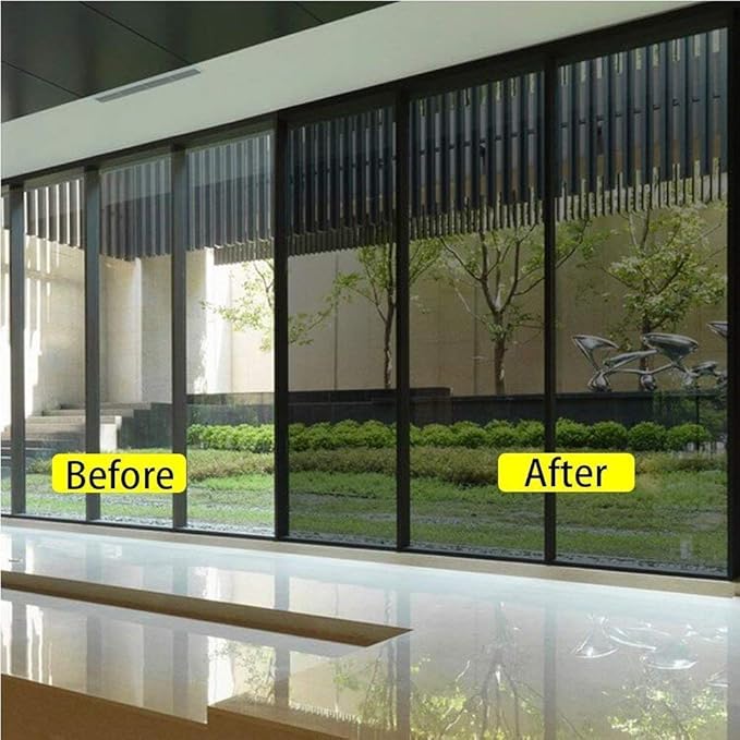 Filmgoo Window Privacy Film One Way Daytime Mirror Tint Treatments UV Heat Control Vinyl Stickers Sun Block Glass Paper Door Covering Reflective 35.4 Inch x 13.1 Feet Silver