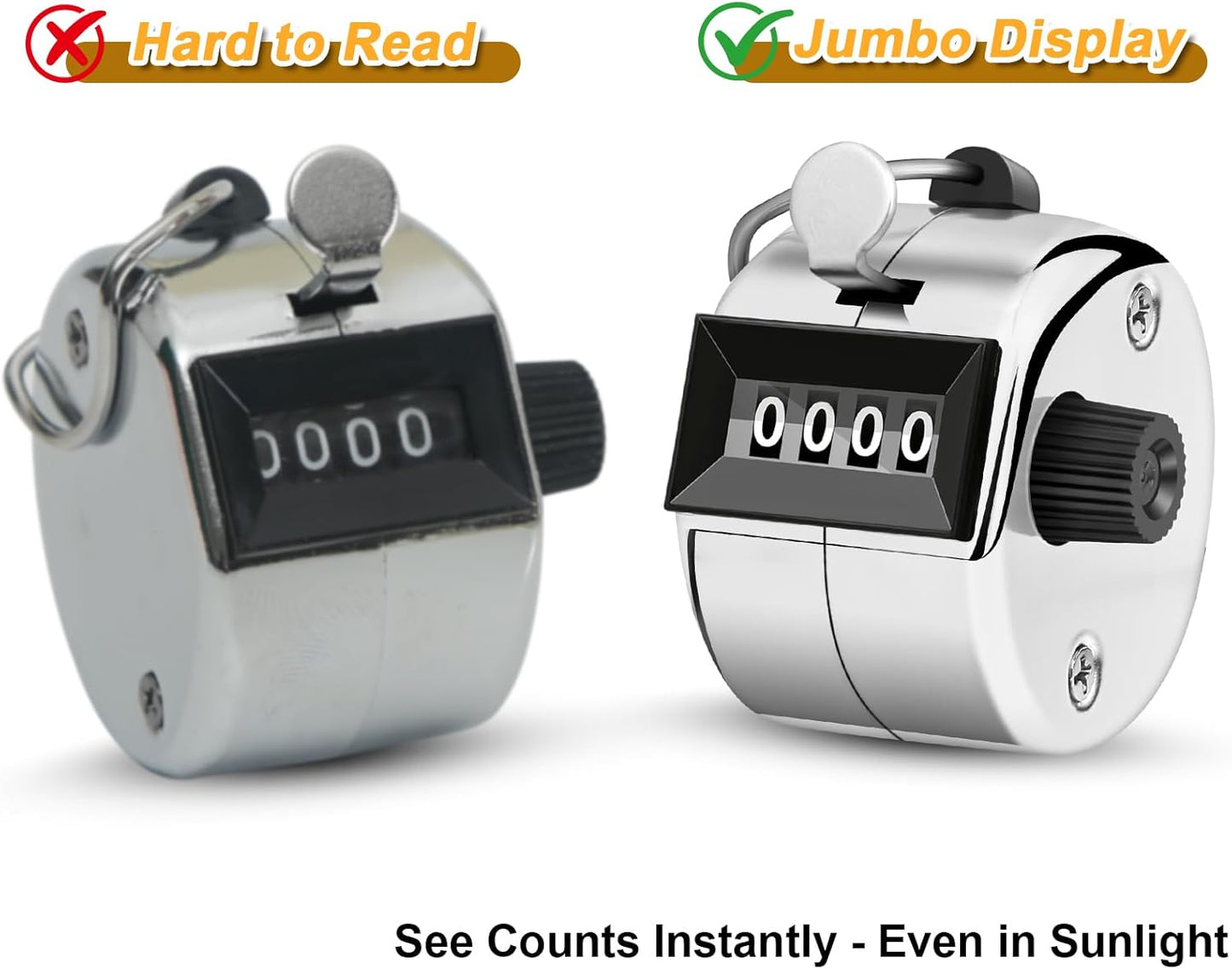 2 Pcs Clicker Counter, Hand Tally Counter with Large Display - Mechanical Pitch Counter Clicker for Baseball, Inventory, People Counting, Events, Gym Reps(Silver)
