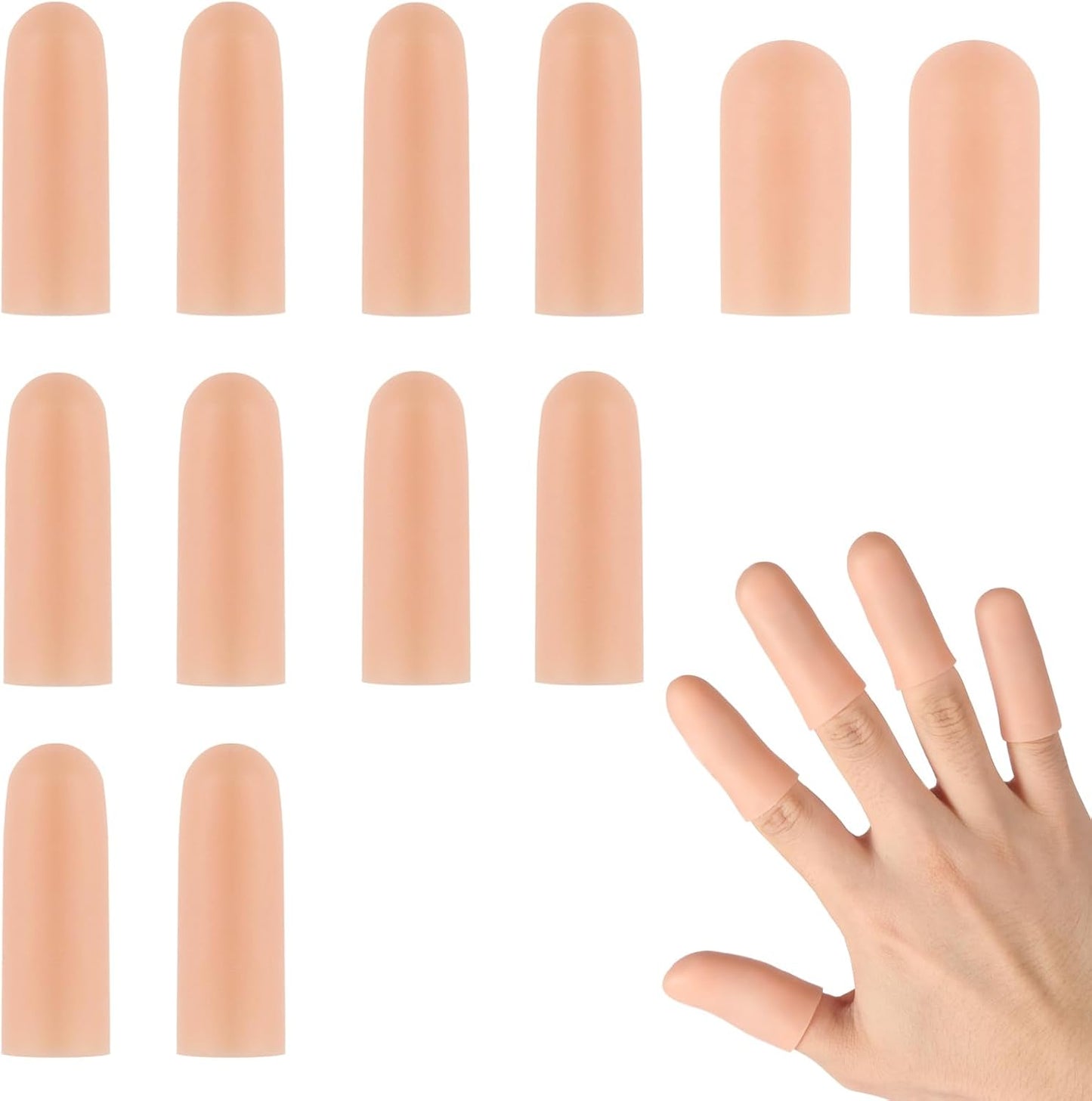 12PCS Gel Finger Cots Silicone Finger Protectors for Trigger Finger Relief Fingertip Covers for Cracked Skin Blisters Calluses Nude Medium Finger Sleeves with Long & Short Sizes