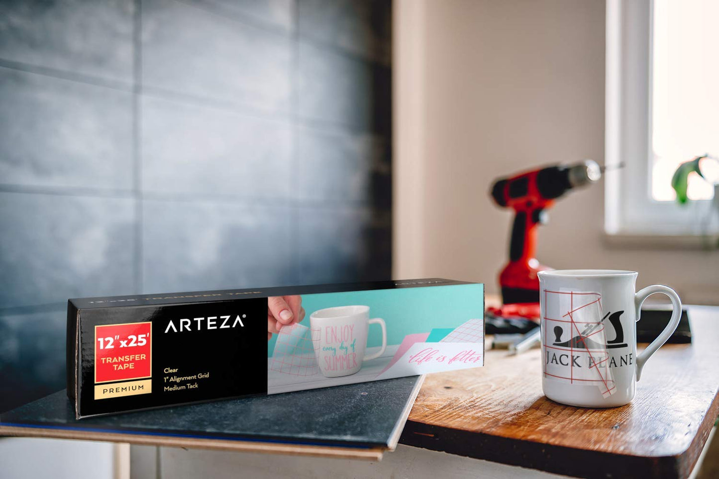 ARTEZA Ultra Clear Transfer Tape Paper with Grid & Squeegee, 12 Inch Wide x 25 Foot Long Roll, for Alignment & Transfer of Adhesive Vinyl for Decals, Signs, Walls, Windows & Smooth Surfaces