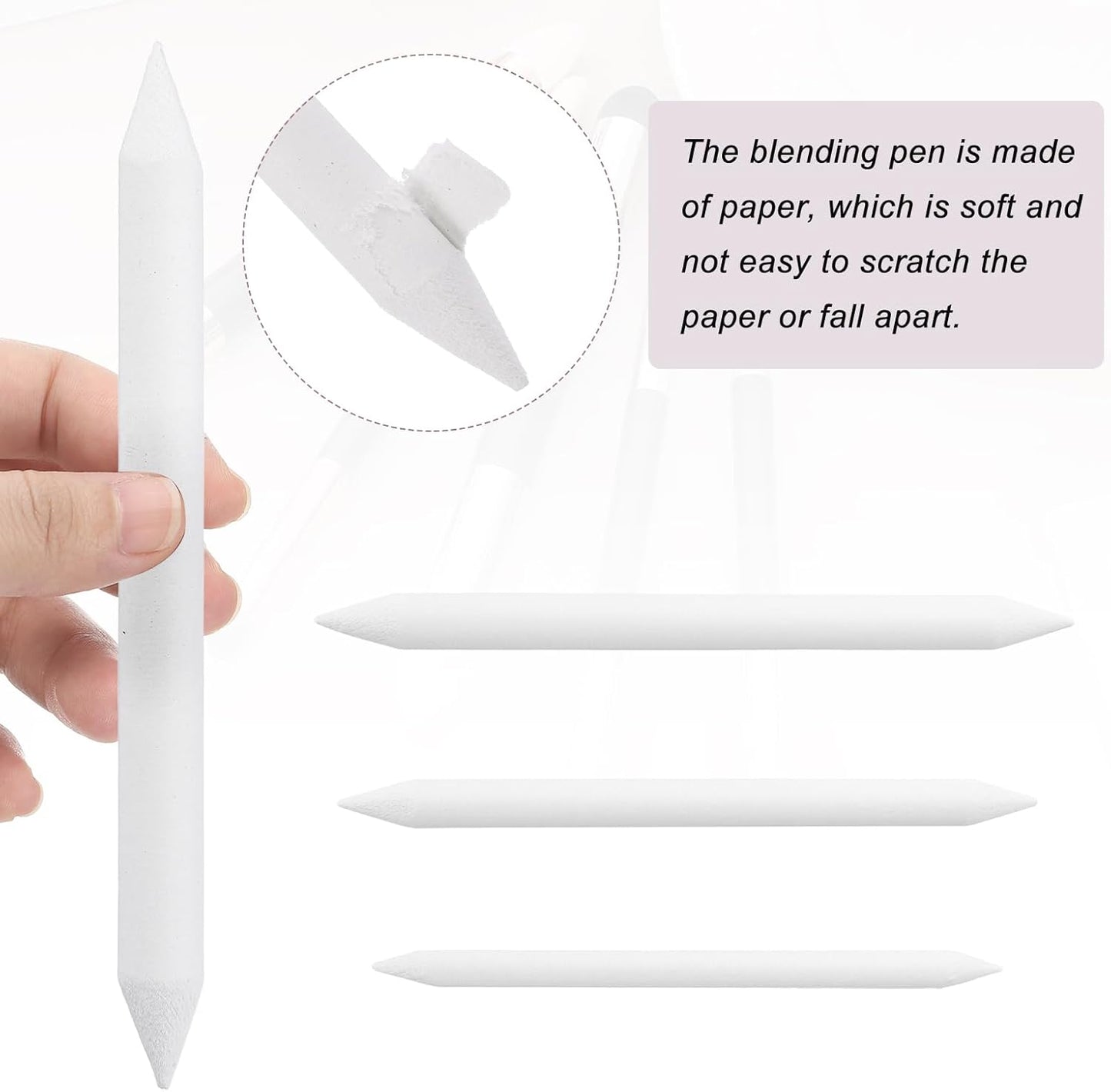 MECCANIXITY Blending Stumps for Drawing, Tortillions Paper Art Blenders Sticks Pencils Sketch Drawing Tools for Artist Charcoal Sketch Shading Oil Pastel (White, Pack of 3)