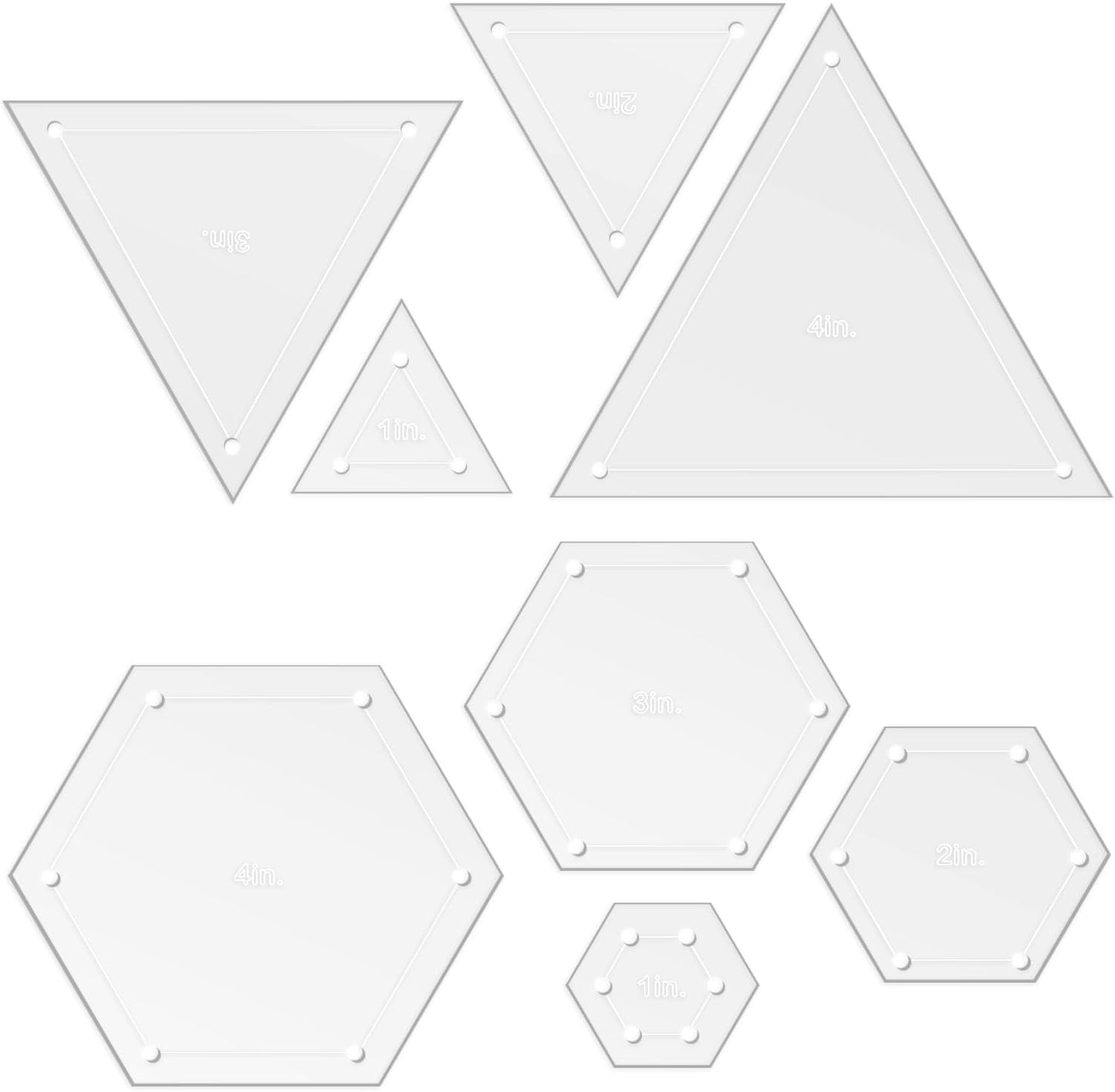 Quilting Acrylic Template Set | Precision Tools for Quilting Enthusiasts | Hexagon & Triangle Design | Includes Sizes 4", 3", 2", 1" | 1/8 Clear Acrylic | 1/4" Seam Allowance for Accuracy