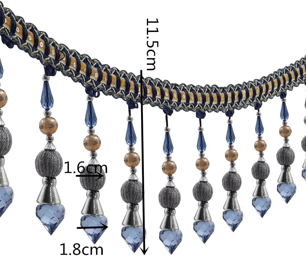 3yards Beading Fringe Trimming Long Beads Tassel Curtain Trim Ribbon Trim for Cover Edge Decorative (deep blue)