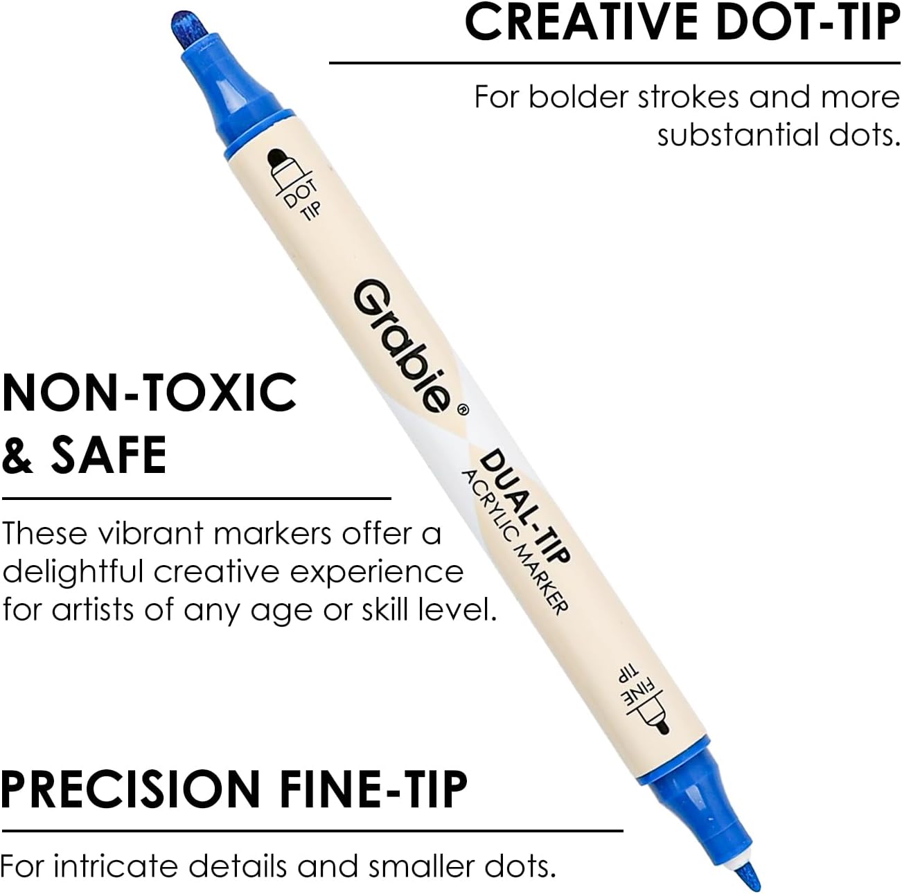 Grabie 36 Dual Tip Acrylic Paint Markers, Acrylic Paint Pens, Fabric Markers for Fabric, Canvas, Rock, Glass, Wood, Paper, DIY, Canvas DIY Art Supplies Kit, Set of 36