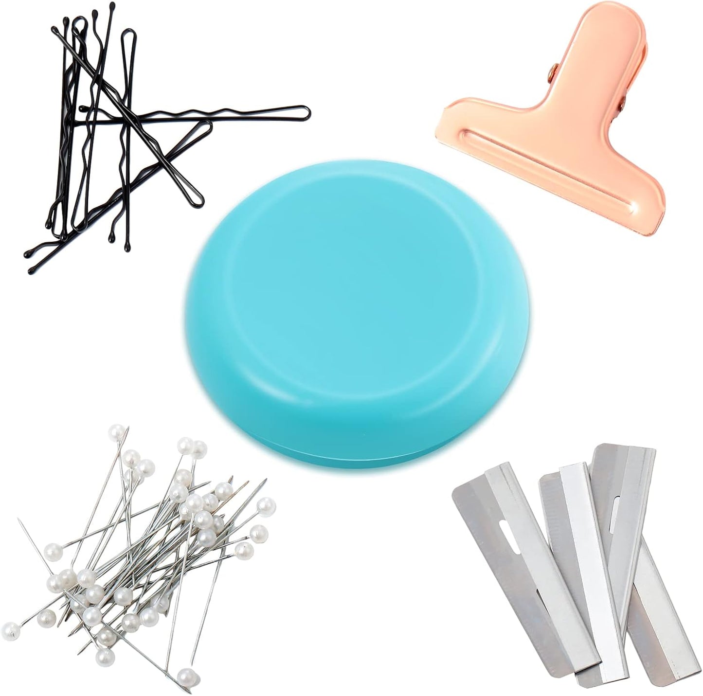 Waydress 2 Pieces Magnetic Pin Holder Sewing Pincushion Round Paper Clip Holder Magnetic Cushion Sewing Pin Push Hairclip Storage Case Needle Cushion for Sewing DIY Project(Blue, Pink)