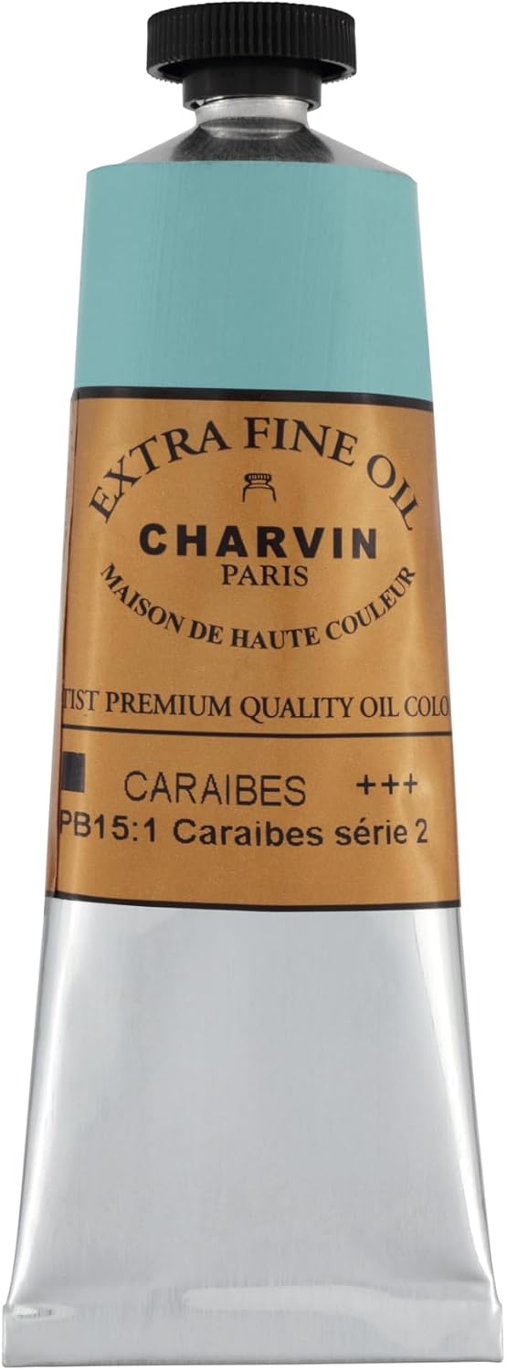 Charvin Extra Fine Oil Paint, Caribbean Blue 60 mL - Triple-Milled, Rich Texture, Poppy Oil-Based, Light-Fast, Handmade, Archival Quality