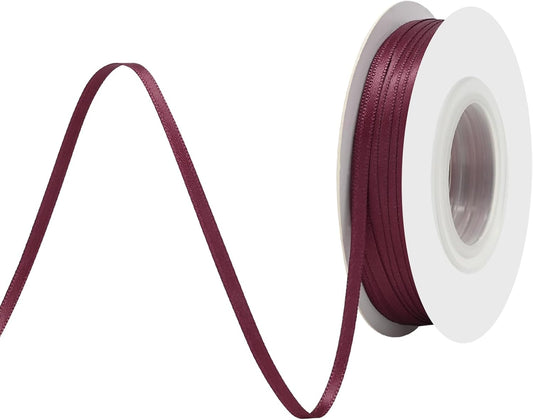 Wine Red Satin Ribbon 1/8" X 50 Yards Solid Color Double Faced Ribbons Perfect for Crafts Wedding Decor Bow Making Arts Sewing and More