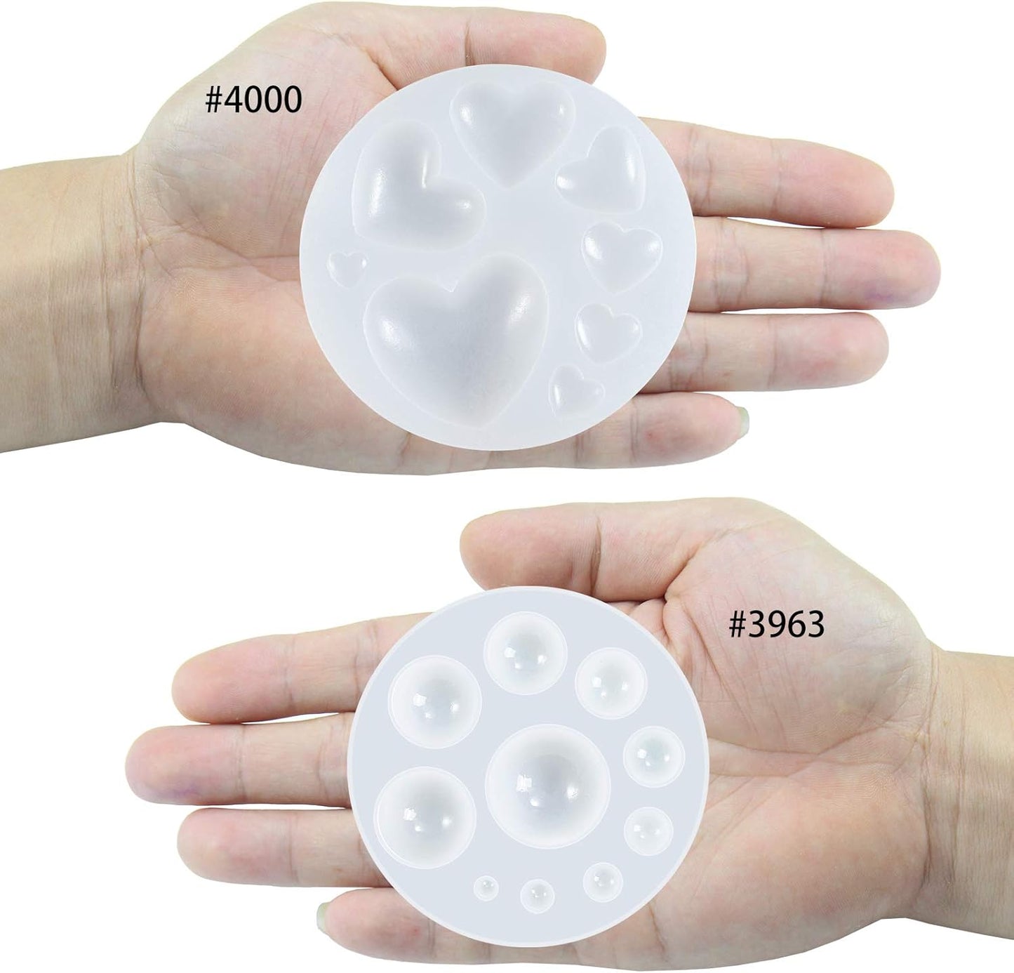 Cabochon Gemstone Epoxy Resin Casting Silicone Molds Include Heart, Dome Shapes for Fondant Cake Decoration, Polymer Clay Craft, Jewelry Making - 2 in Set