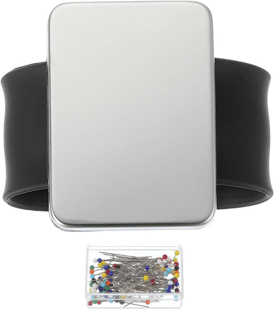 PATIKIL Magnetic Wrist Pin Cushions for Sewing, Magnetic Pin Cushion Magnetic Wrist Gel Band Holder Wristband Pincushion with Pins for Sewing Braiding Quilting Hair Clips, Black