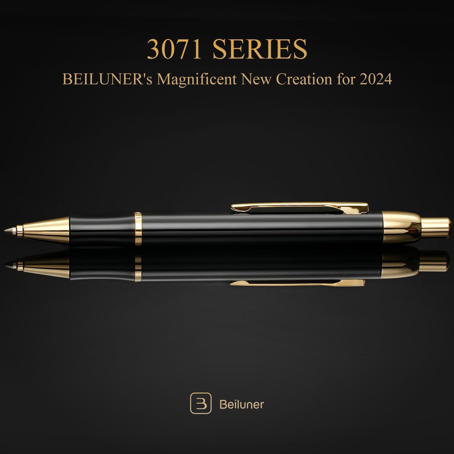 BEILUNER Luxury Gel Pen with 24K Gold Electroplating Finish, Black Piano Lacquer, Luxury Grade Craftsmanship, Best Gel Pen Gift Set for Men and Women