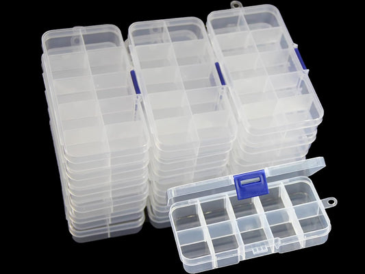 20 packs Plastic Organizer Box 10 Grids Clear Storage Container Jewelry Case with Fixed Dividers for Beads Art DIY Crafts Jewelry Fishing Tackles (20pcs 10 Grids Box)