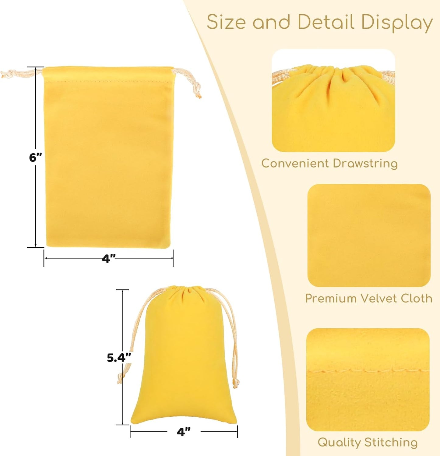 Velvet Drawstring Jewelry Bag, 50Pcs Yellow Coin Pouch, 4x6 Dice Bag, For Wrapping Halloween Party Favors, Small Jewelry, Small Bussiness, Palm Crosses, Pendents, Bracelet