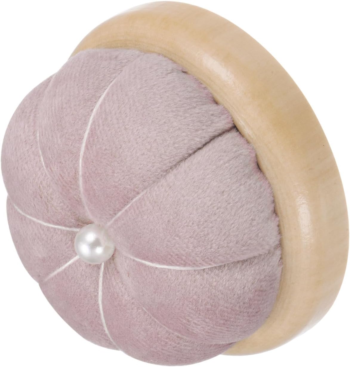 HARFINGTON Wooden Base Pin Cushion Japanese Style Cute Needle Holder Pincushions Round for Sewing Quilting Needlework DIY Crafts, Pink