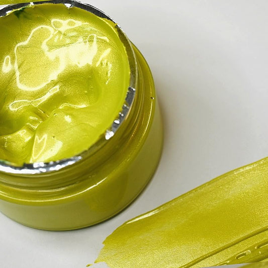 Shimmer Metallic Acrylic Paint Metallic Chalk Paste 1.7oz/50ml, Ideal for Wood/T-Shirts/Glass/Stone, DIY Crafts Projects Glitter Pearlescent Yellow Golden Pigment Suitable for Beginners Artists