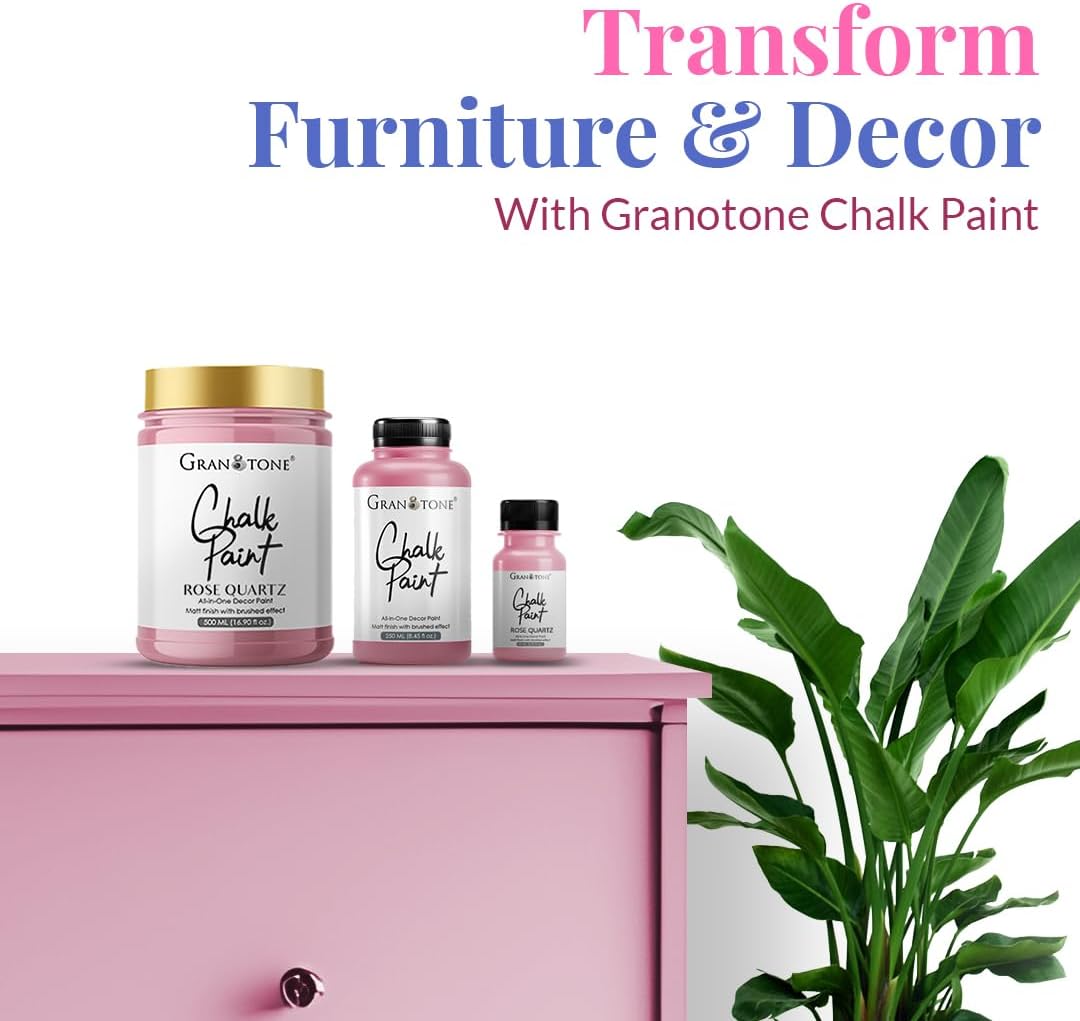 GRANOTONE Chalk Paint for Furniture | Matt-Finish Water-Based Acrylic Paint for Wood, Walls, Metal, Glass, Paper, Fabric Canvas | Maximum Coverage Chalk Paint for Kids & Adults, 250 Ml (ROSE QUARTZ)