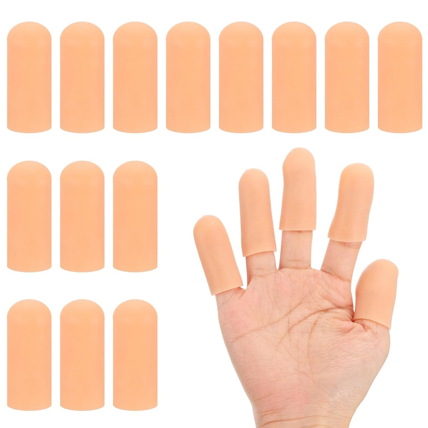 PATIKIL Gel Finger Cots 2"x0.79", 14 Pcs Silicone Finger Protector Support Finger Sleeve Cushions Thumb Protector Covers Fingertip Caps Gloves for Finger Cracking, Beige