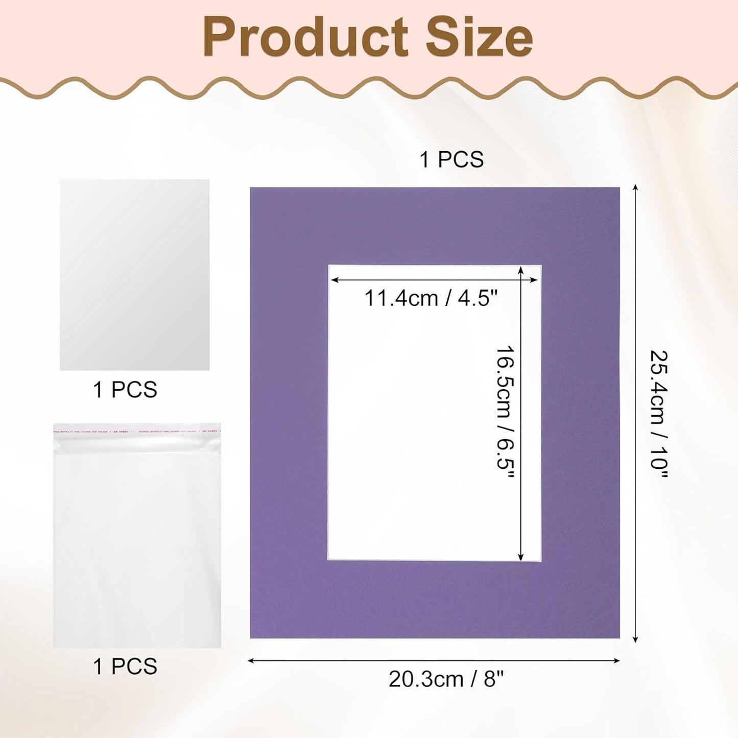 uxcell Picture Mats, 8 x 10 Mat Board Center for 5 x 7 Pictures Acid Free White Core Bevel Cut Frame Mattes with Backing for Display Art Measuring, Purple