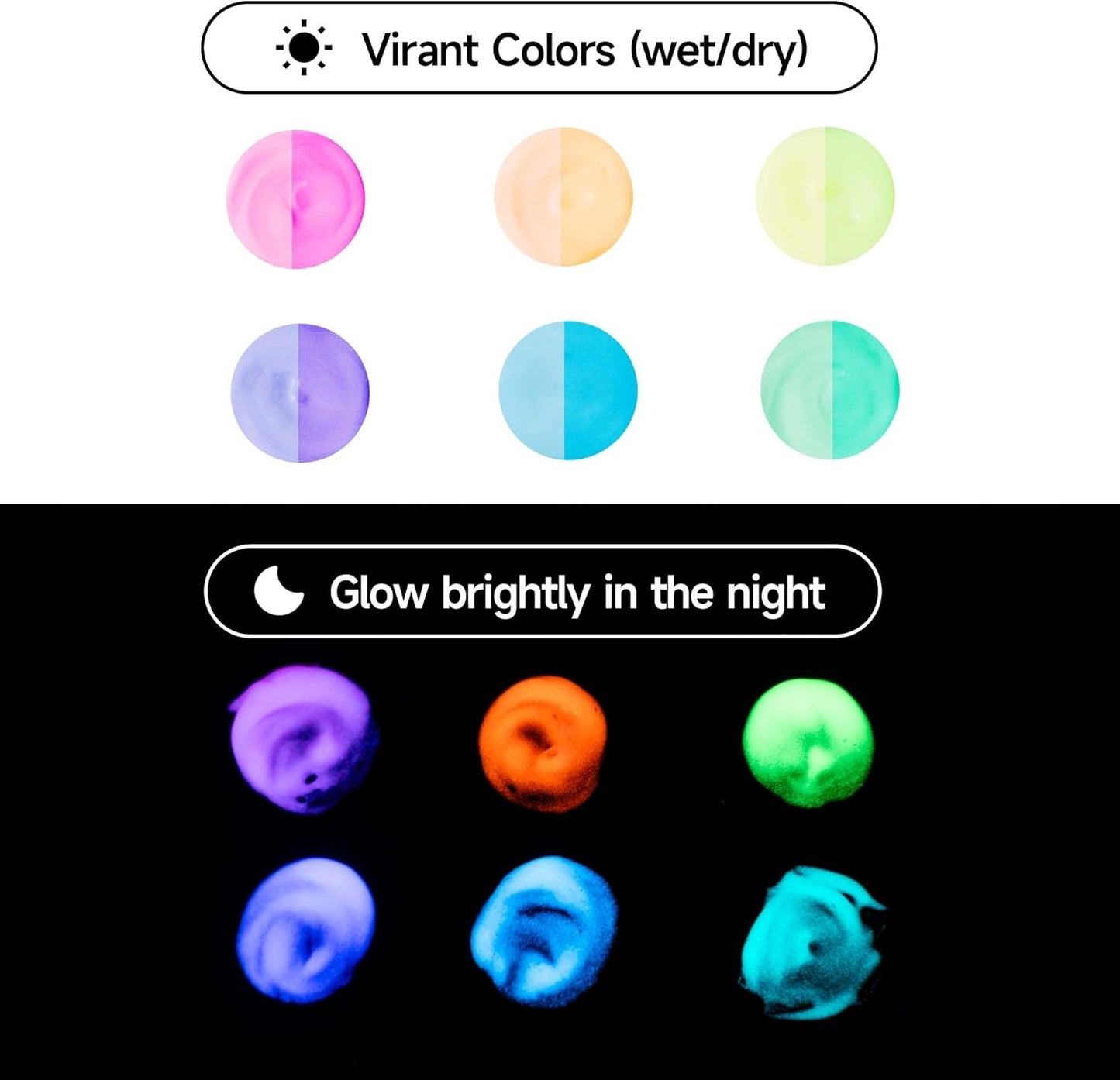 HIMI Glow in The Dark Jelly Gouache Paint Set, 6 Colors 23ml, Jelly Cup Design, Travel carry, Non Toxic Paint for Canvas and Paper, Art Supplies for Professionals