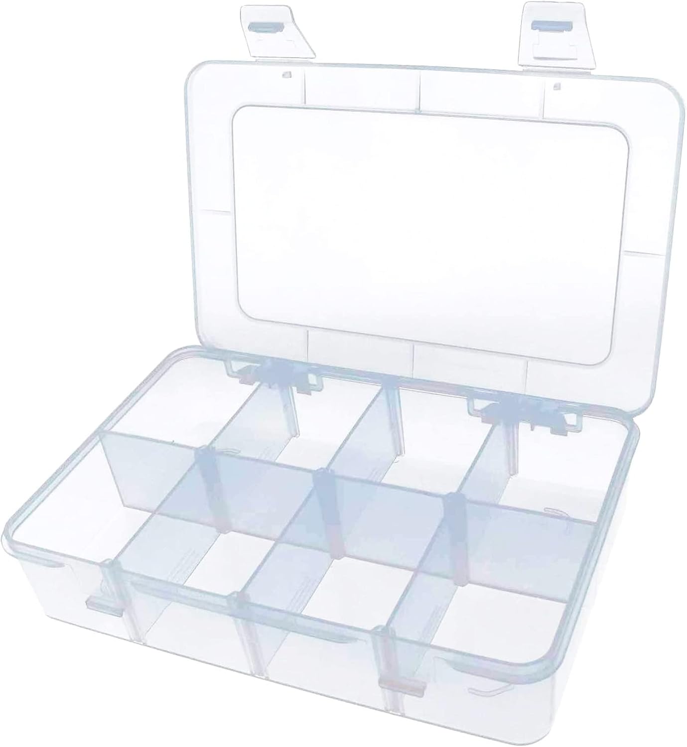 Xiaoyztan 8 Grids Clear Plastic Organizer with Adjustable Dividers, Jewelry Box Bead Storage Container for Small Parts, Fishing Tackle, DIY Crafts, and Earrings, Overall 7.3in x 4.9in