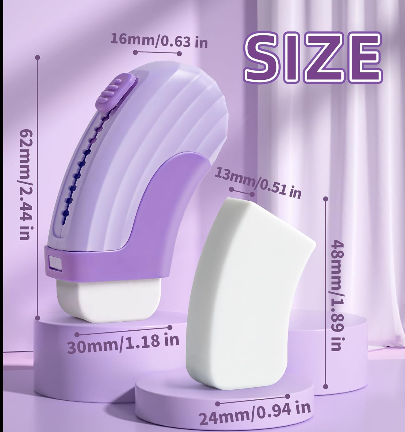 4+1 Pack Rubber Erasers Sliding Retractable Eraser, Large White Erasers for School Office Art Drawing Pencil Eraser for Kids- Purple