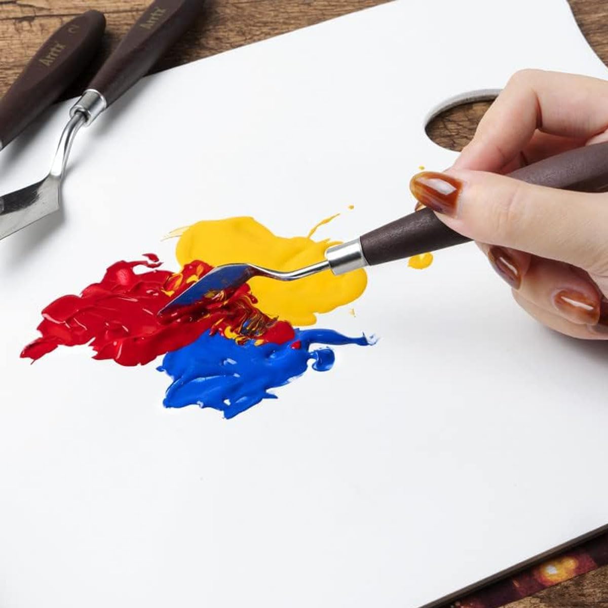 18 Piece Painting Knives Stainless Steel Spatula Palette Knife Professional Palette Knife Painting Wood Handle Oil Painting Accessories Color Mixing Set for Oil Canvas Acrylic Painting