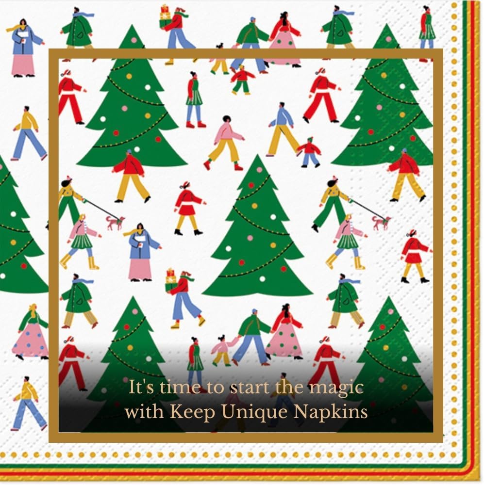 20-ct 13x13 Christmas Paper Decoupage Napkins, 3-Ply Servilletas Tissue Napkin for Dinner and Parties, Disposable Napkins (Christmas Hustle)