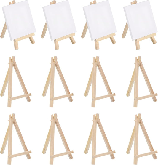 MECCANIXITY Mini Wood Display Easels, 6.3"x3.5"A-Frame Painting Tabletop Easels Holder Stand for Artists Beginners Displaying Small Canvases Art Photos Business Cards(Pack of 12, Wood Color)