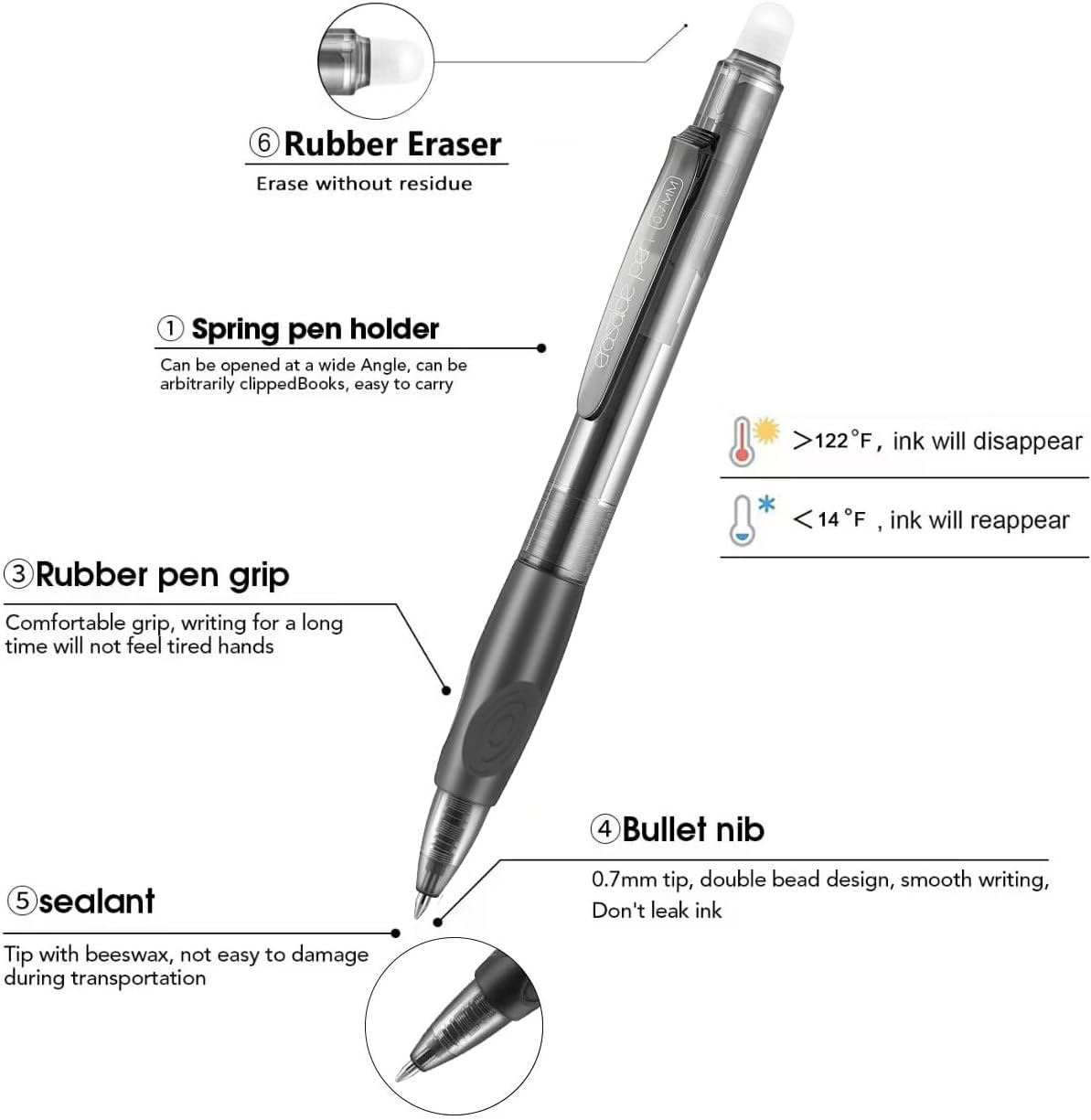 Aozora Erasable Pens Click Fine Point 0.7 mm Retractable Erasable Gel Pens for Completing Sudoku and Crossword Puzzles 12 Pack (Black＆Blue)