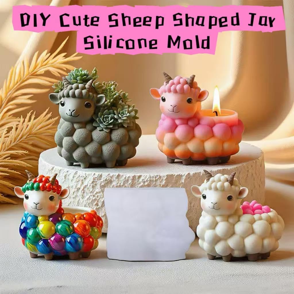 Animal Resin Molds Silicone 3D Cute Sheep Epoxy Resin Plaster Candle Holder Wax Molds for Candle Making, Art Crafts DIY Unique Display Home Decor