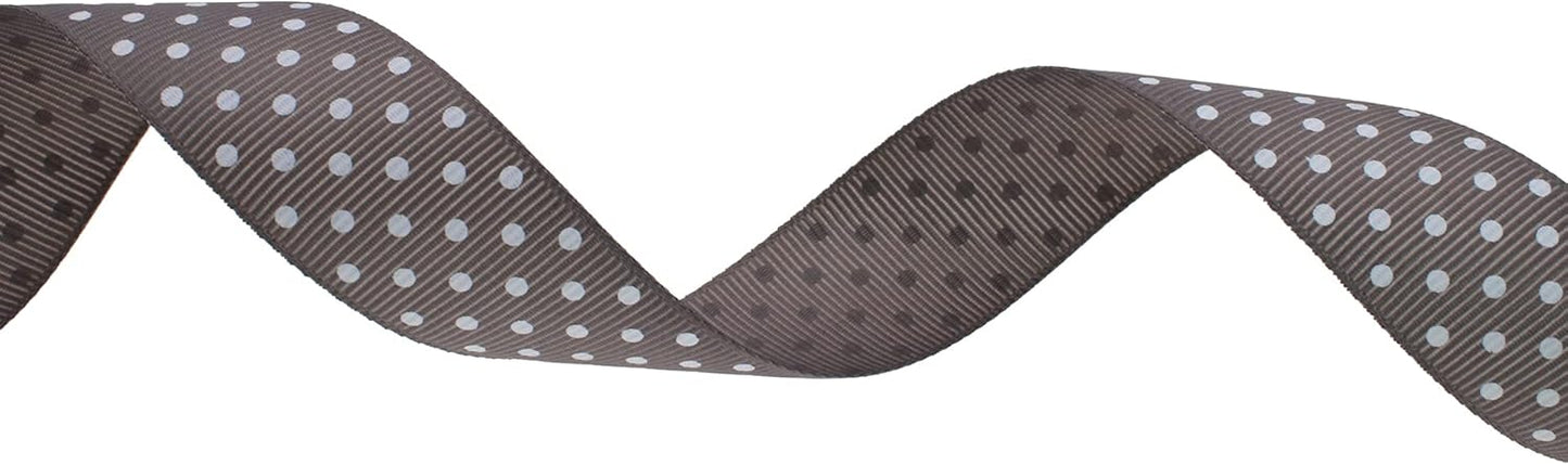 Polka Dot Grosgrain Ribbon 25 Yard Each Roll 100% Polyester (1", Gray)