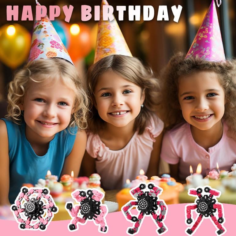 Fidget Toys for Girls, Birthday Gifts for 4 5 6 7 8 9 10 11 12 Year Old Girls Boys, Pink Transformable Fidget Spinners for Kids, Stocking Stuffers for Kids Adults Party Favors Toy