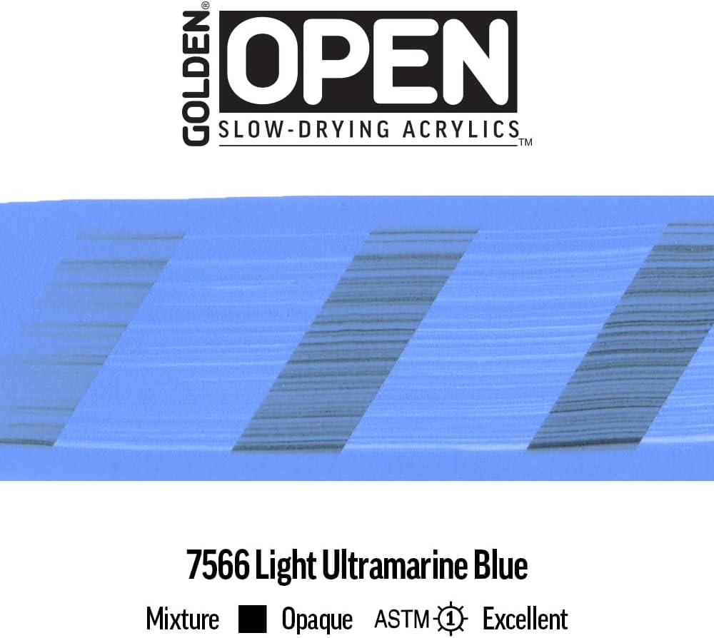 OPEN Slow-Drying Acrylics by GOLDEN, Light Ultramarine Blue, 2 fl oz. tube, Professional Acrylic Paint, Opaque