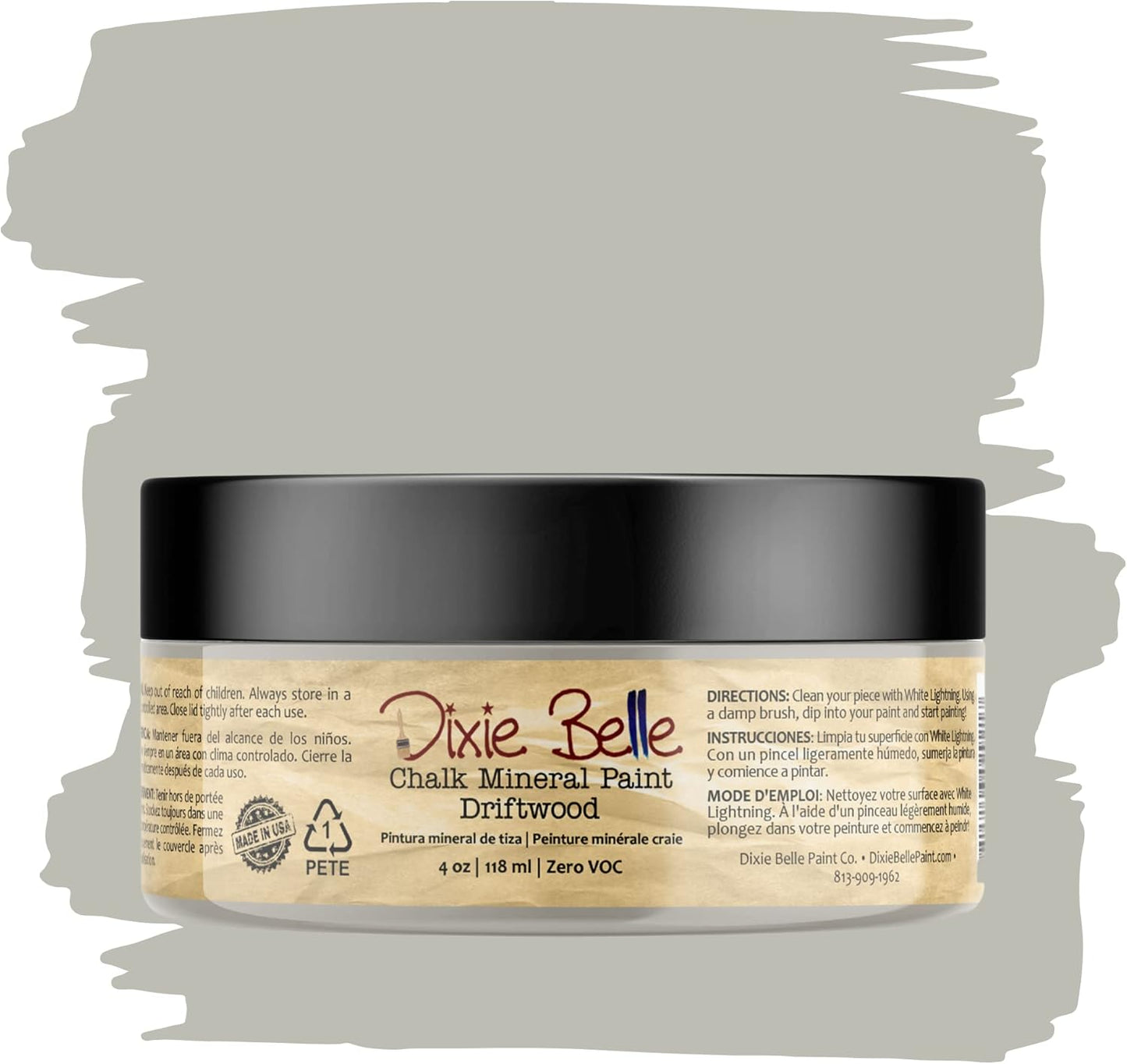 Dixie Belle Paint Company Chalk Finish Furniture Paint - Driftwood (4oz) - Matte Light Gray Chic Chalk Mineral DIY Furniture Paint