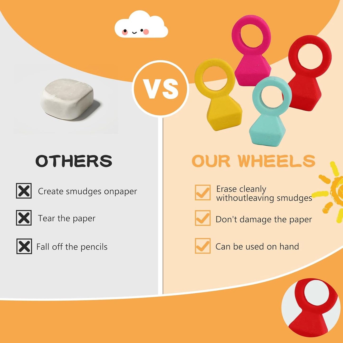 16 Pcs Eraser，Ring Erasers, 4 Assorted Colors, Funny Cute Rubber Erasers, Ring Shaped Pencil Eraser for Teachers, Office Use