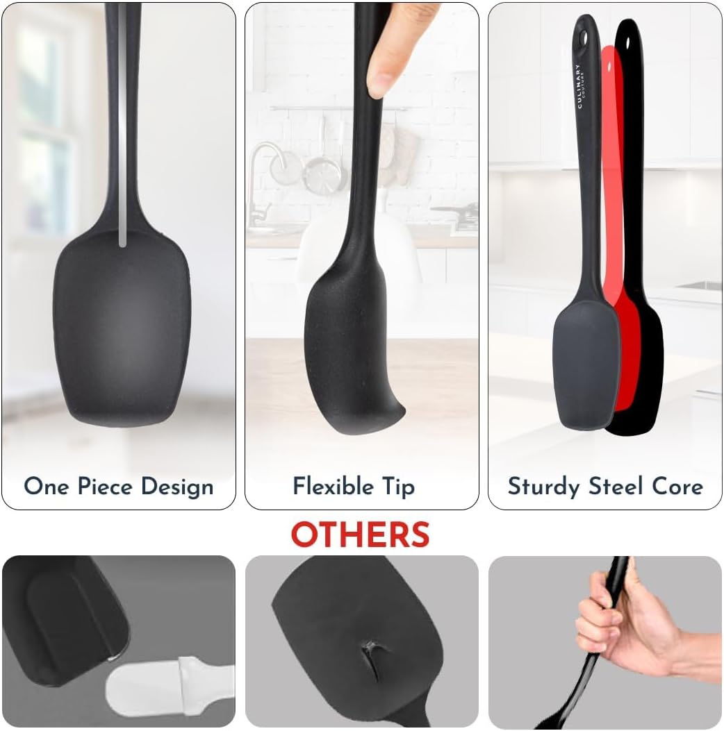 Culinary Couture 4-Piece Black Baking Spatula Set - Rubber Spatulas Silicone Heat Resistant, BPA-Free - Spatula Set for Nonstick Cookware - Silicone Baking Utensils