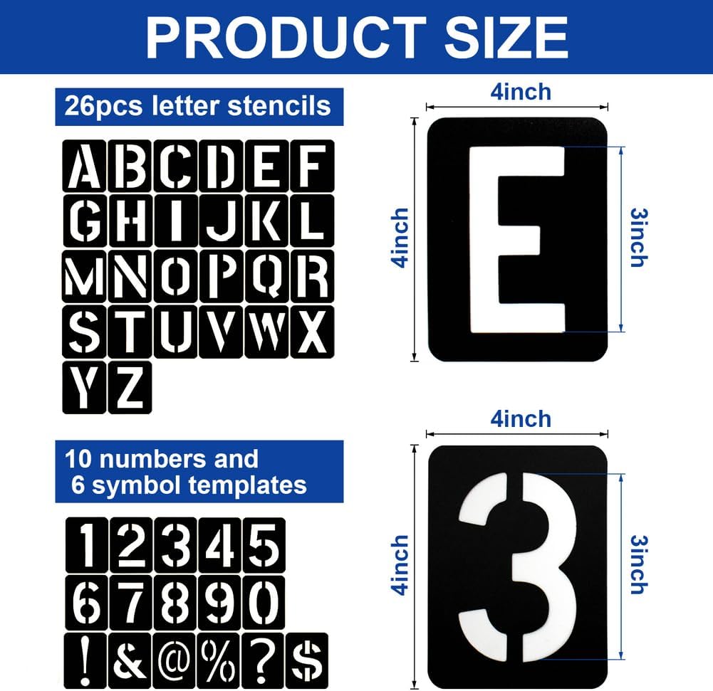42 Pcs 3 Inch Alphabet Letter Stencils Symbol Numbers Stencils, Reusable Plastic Letter Template Set for Drawing on Wood, Wall, Glass, Porch, Fabric, Rock, Sign and Craft Decoration (Black)