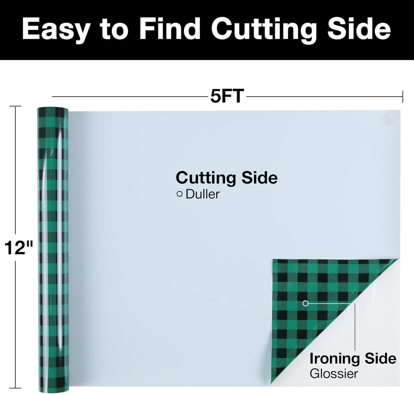 TORC Green Black Buffalo Plaid HTV Vinyl 12 inch x 10 ft, Check Heat Transfer Vinyl Iron on Transfers