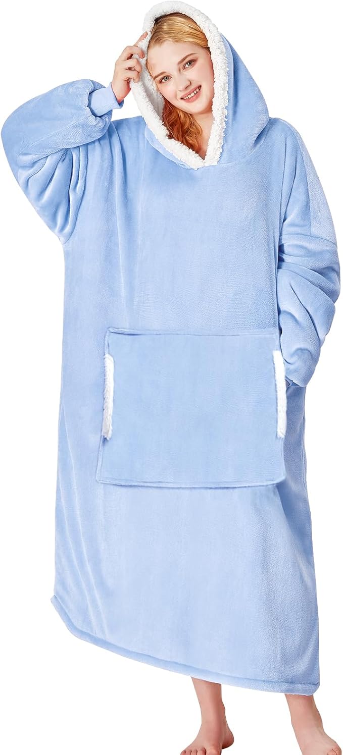 yescool Wearable Blanket Hoodie, Flannel Sherpa Fleece Blanket Sweatshirt for Adults Women Men,One Size Fits All